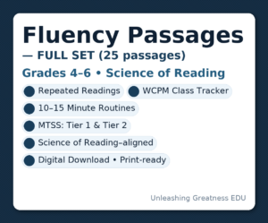 Fluency Passages Full Sett with 25 passages