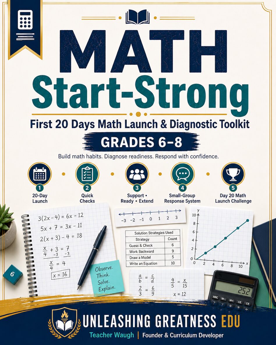Math Start-Strong Grades 6–8 | 20-Day Math Diagnostic & Small-Group Toolkit